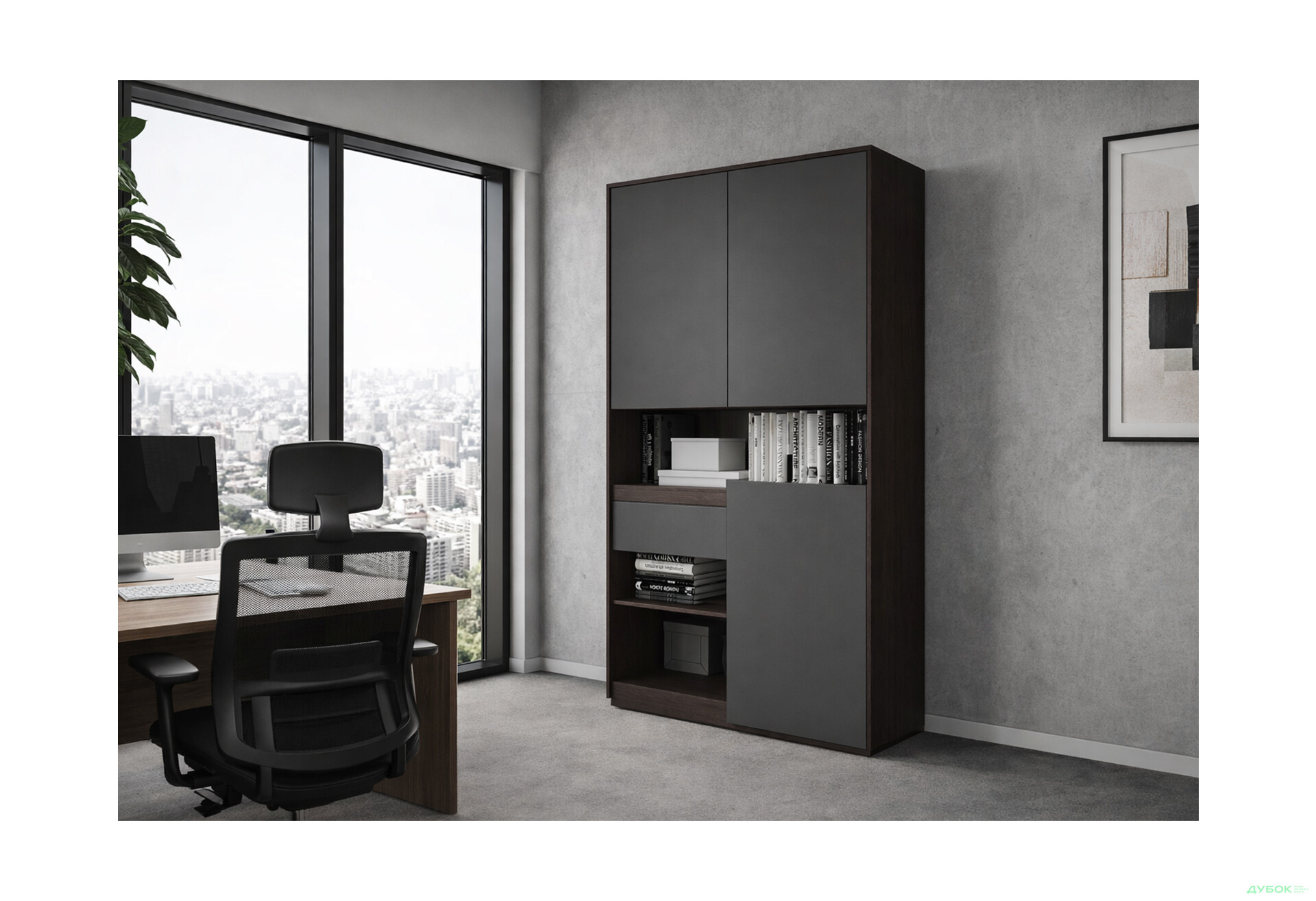 Зображення 2 - Пенал Moreli RS-1 з полицями, дверцятами та шухлядою 124 см венге магія антрацит