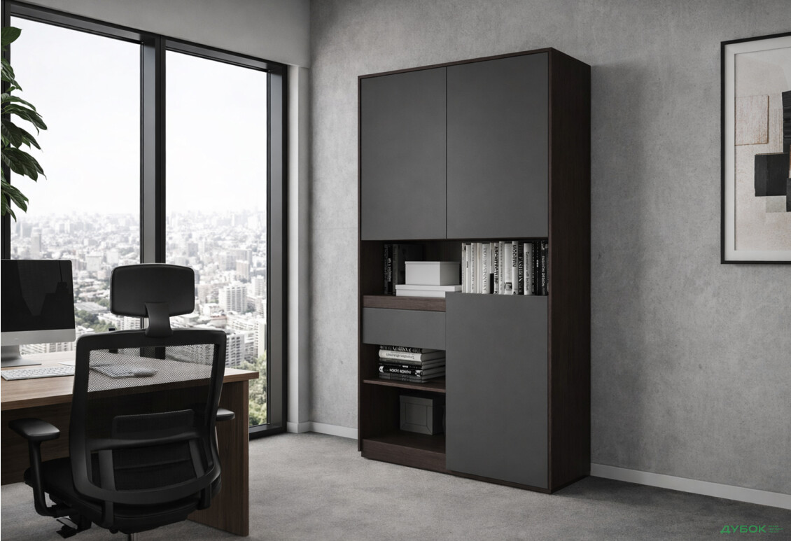 Зображення 2 - Пенал Moreli RS-1 з полицями, дверцятами та шухлядою 124 см венге магія антрацит