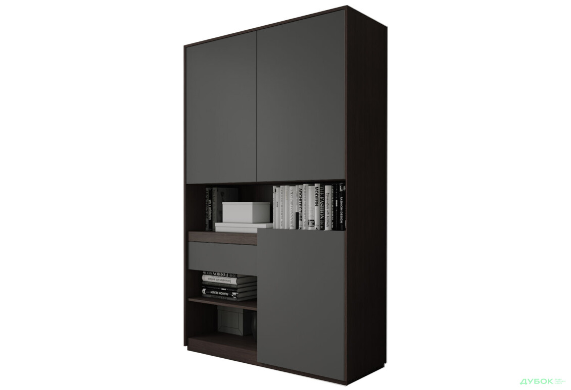 Пенал Moreli RS-1 з полицями, дверцятами та шухлядою 124 см венге магія антрацит