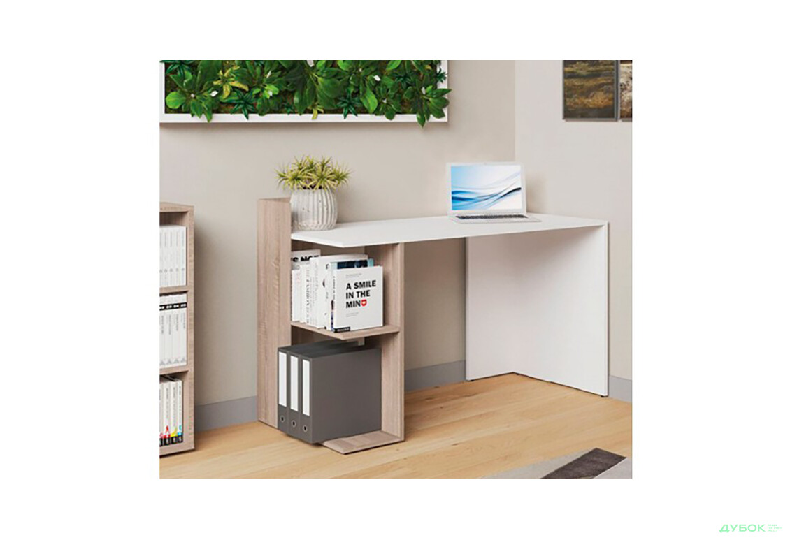 Стол письменный ВМВ Холдинг НО шельф 120x57 см с полками белая платина / дуб сонома