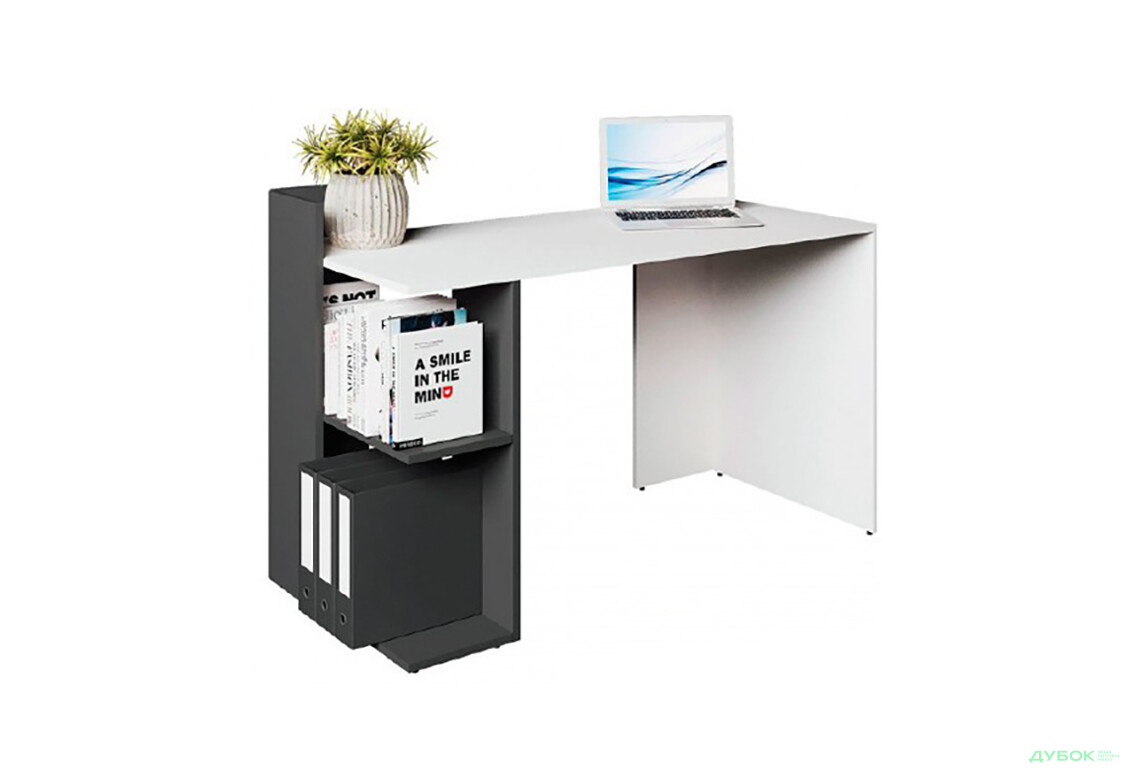 Стол письменный ВМВ Холдинг НО шельф 120x57 см с полками белая платина / графит - Изображение 1 Изображение 1 - Стол письменный ВМВ Холдинг НО шельф 120x57 см с полками белая платина / графит
