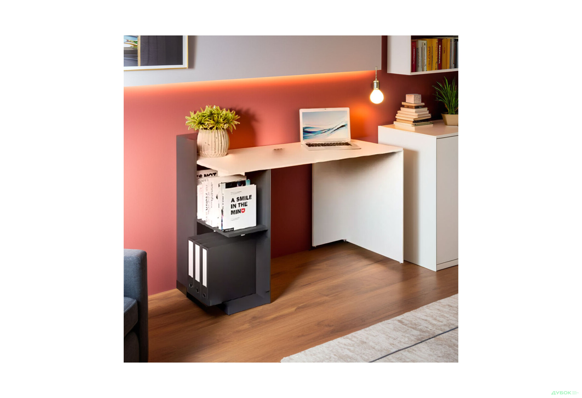 Стол письменный ВМВ Холдинг НО шельф 120x57 см с полками белая платина / графит - Изображение 3 Изображение 3 - Стол письменный ВМВ Холдинг НО шельф 120x57 см с полками белая платина / графит