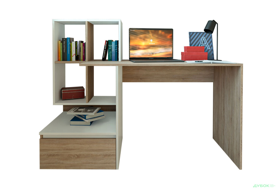 Стіл письмовий Moreli ST0005 145x52 см з шухлядою та боковими полицями дуб сонома / білий