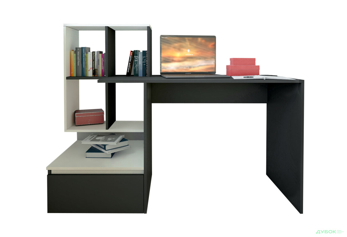 Стіл письмовий Moreli ST0005 145x52 см з шухлядою та боковими полицями антрацит / білий