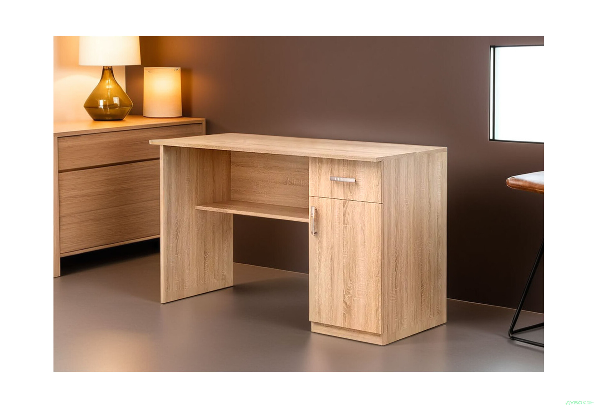Стіл письмовий Київський стандарт Е5 СМ 120x60 см з тумбою і шухлядою дуб сонома збірка права - Зображення 2 Зображення 2 - Стіл письмовий Київський стандарт Е5 СМ 120x60 см з тумбою і шухлядою дуб сонома збірка права