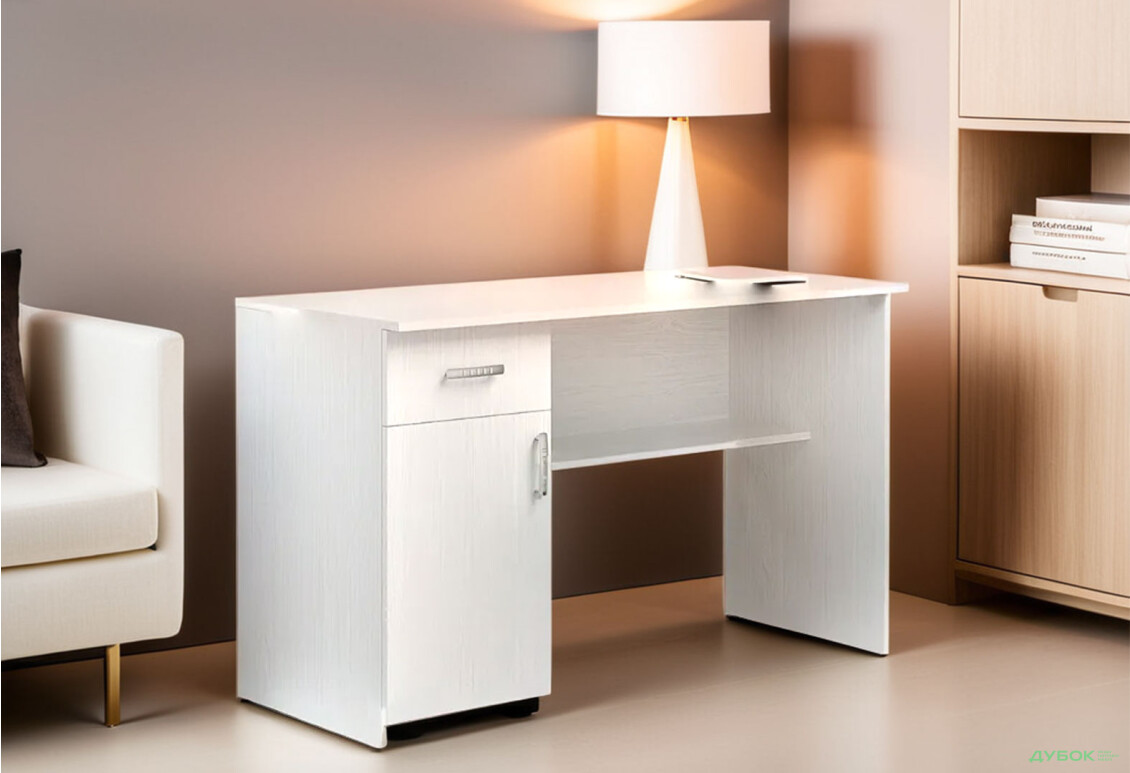 Изображение 2 - Стол письменный Киевский стандарт Е5 СМ 120x60 см с тумбой и ящиком белый структурный new сборка левая