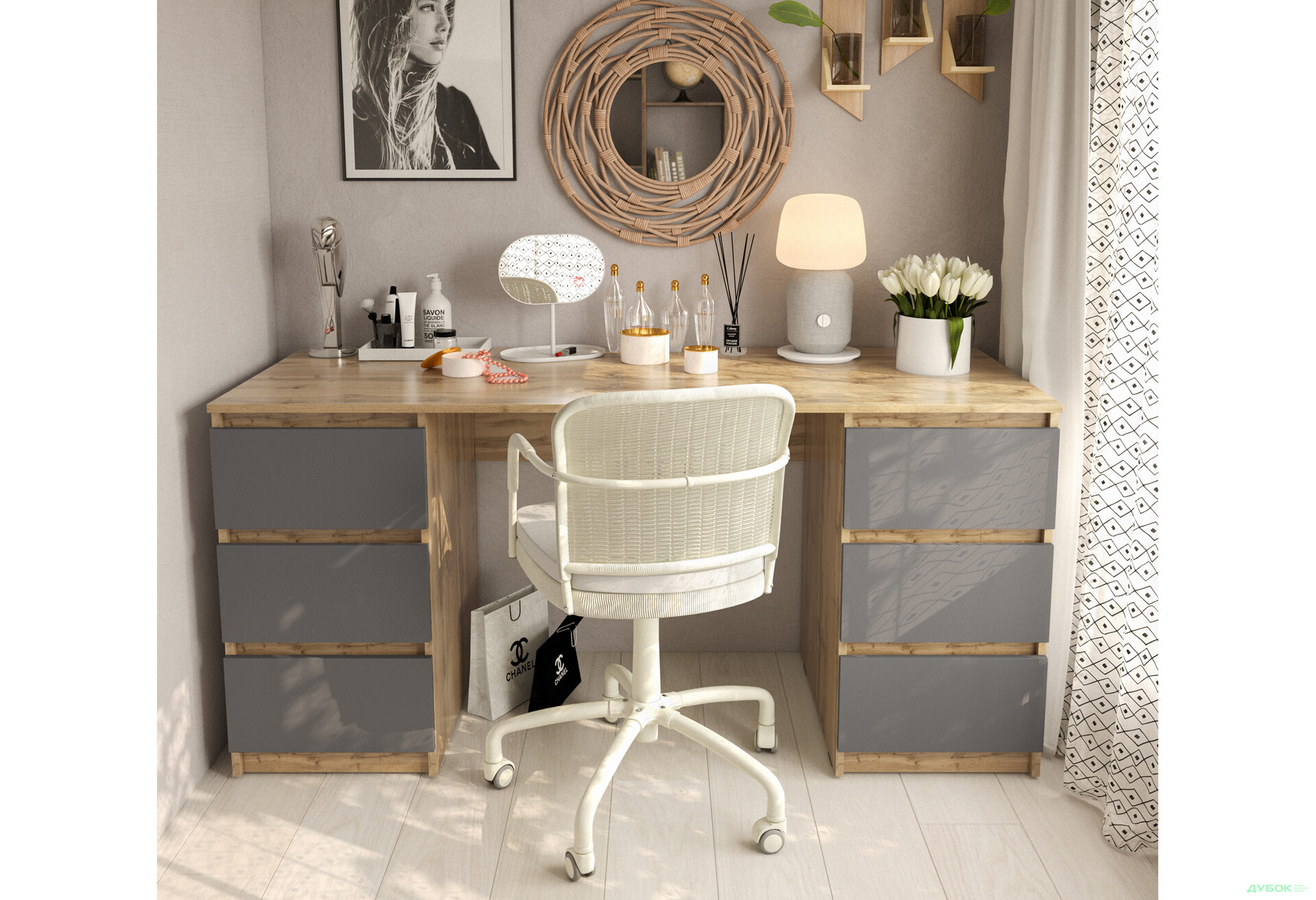 Зображення 2 - Стіл письмовий Moreli Т228 158x60 см з шухлядами, дуб аппалачі / антрацит