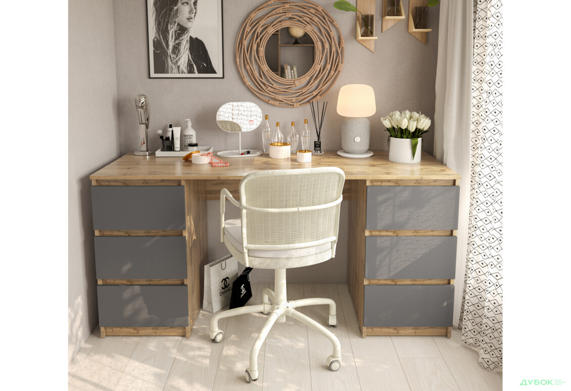 Зображення 2 - Стіл письмовий Moreli Т228 158x60 см з шухлядами, дуб аппалачі / антрацит