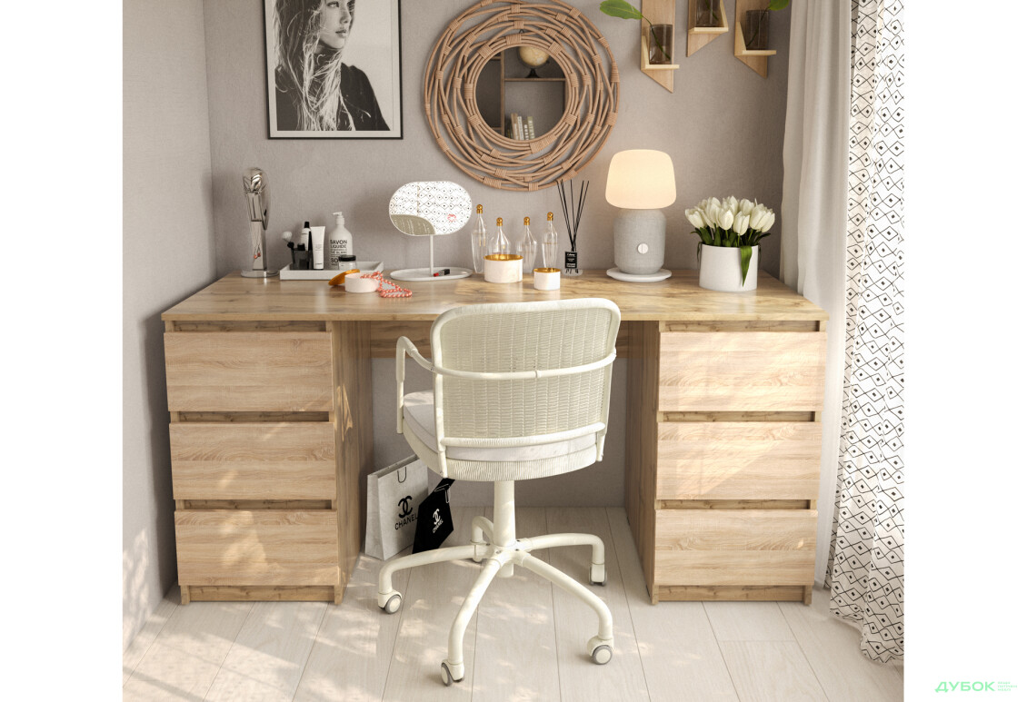 Зображення 2 - Стіл письмовий Moreli Т228 158x60 см з шухлядами, дуб аппалачі / дуб сонома