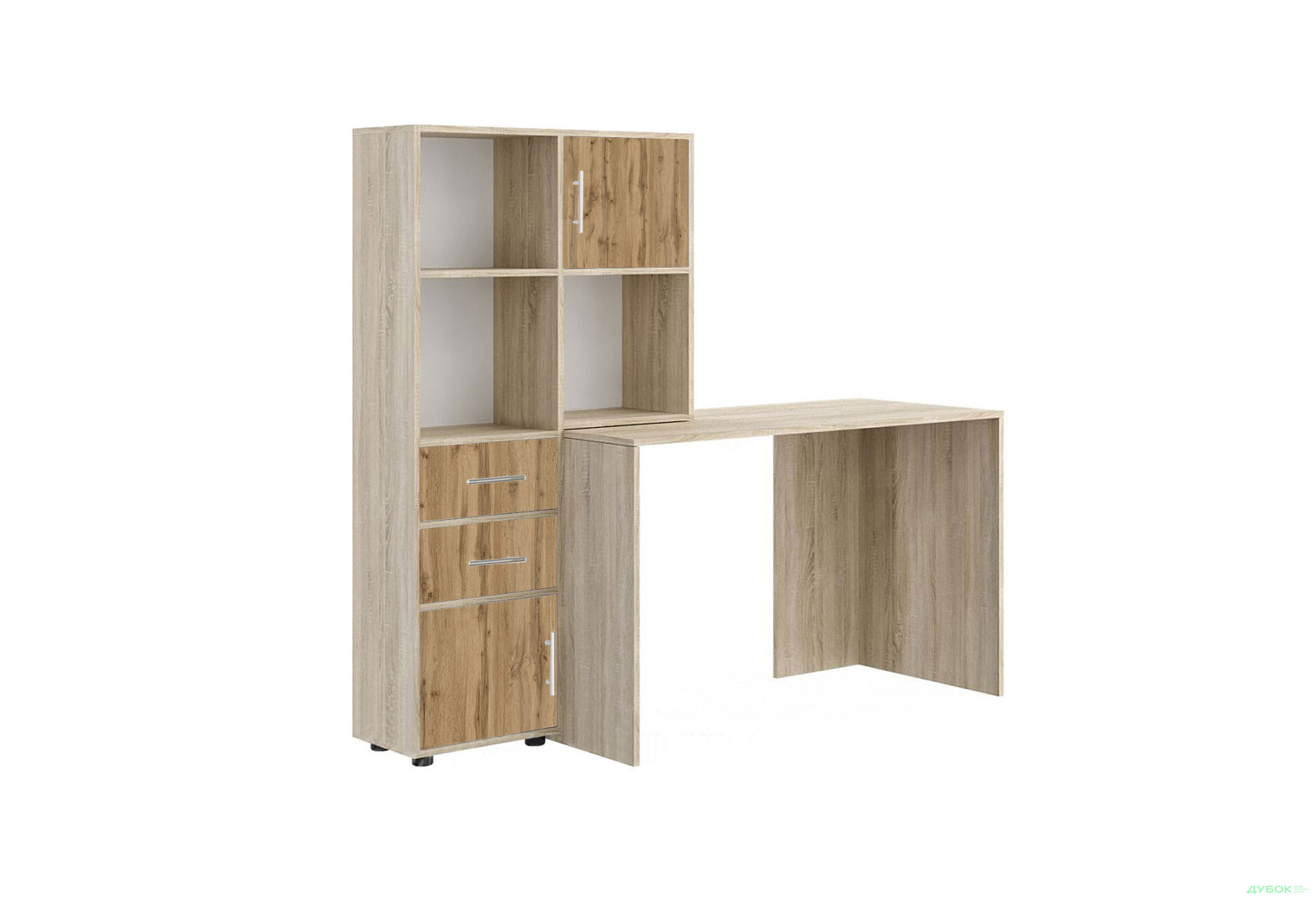 Зображення 1 - Стіл комп'ютерний Київський стандарт КС-05 160x60 см з надставкою і стелажем дуб сонома / дуб аппалачі, збірка ліва