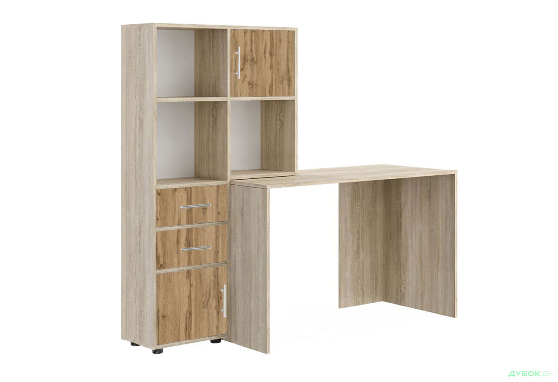 Стіл комп'ютерний Київський стандарт КС-05 160x60 см з надставкою і стелажем дуб сонома / дуб аппалачі, збірка ліва