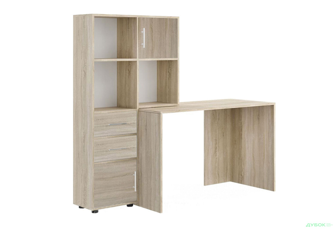 Стіл комп'ютерний Київський стандарт КС-05 160x60 см з надставкою і стелажем дуб сонома, збірка ліва 