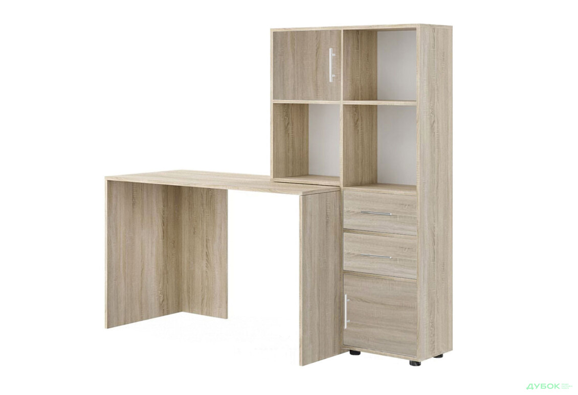 Стіл комп'ютерний Київський стандарт КС-05 160x60 см з надставкою і стелажем дуб сонома, збірка права