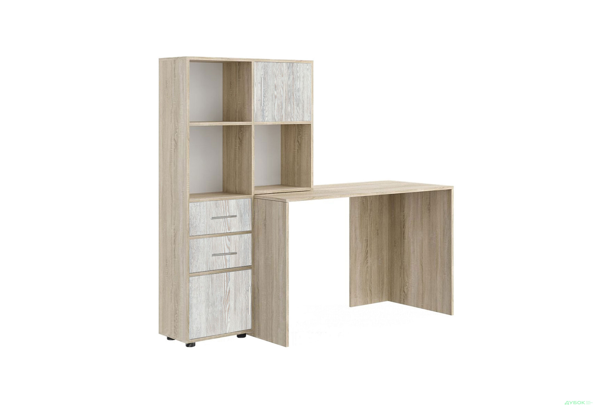 Зображення 1 - Стіл комп'ютерний Київський стандарт КС-05 160x60 см з надставкою і стелажем дуб сонома / сосна натті, збірка ліва
