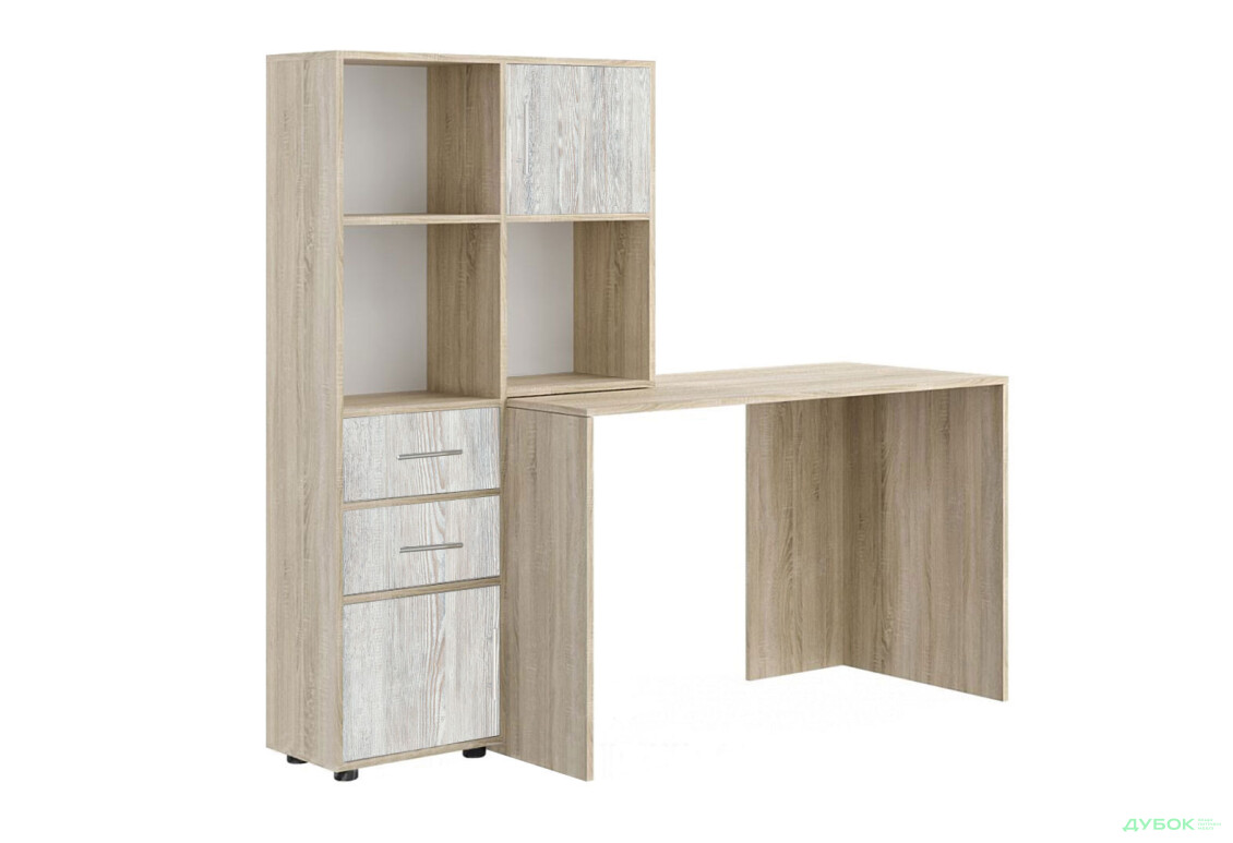 Стіл комп'ютерний Київський стандарт КС-05 160x60 см з надставкою і стелажем дуб сонома / сосна натті, збірка ліва