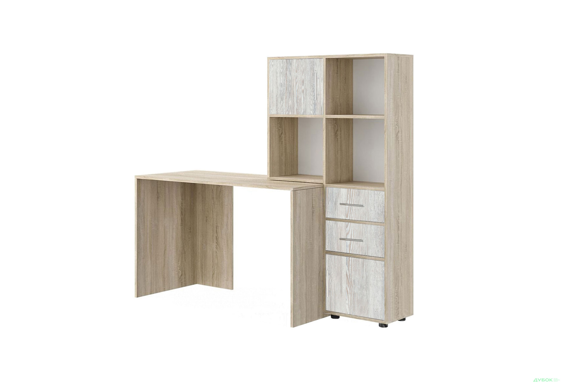 Изображение 1 - Стол компьютерный Киевский стандарт КС-05 160x60 см с надставкой и стеллажом дуб сонома / сосна натти, сборка правая
