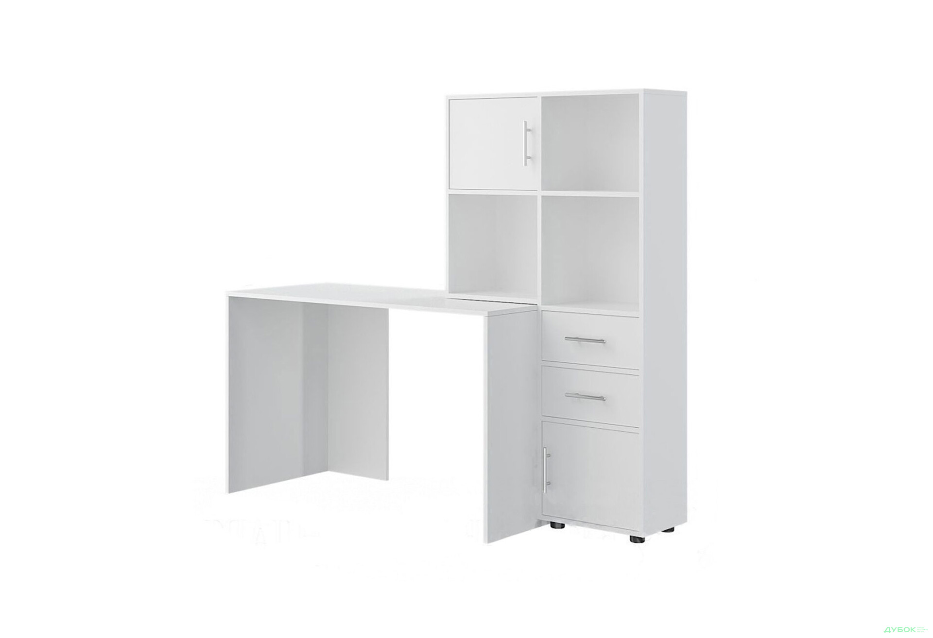 Стіл комп'ютерний Київський стандарт КС-05 160x60 см з надставкою і стелажем німфеа альба, збірка права - Зображення 1 Зображення 1 - Стіл комп'ютерний Київський стандарт КС-05 160x60 см з надставкою і стелажем німфеа альба, збірка права