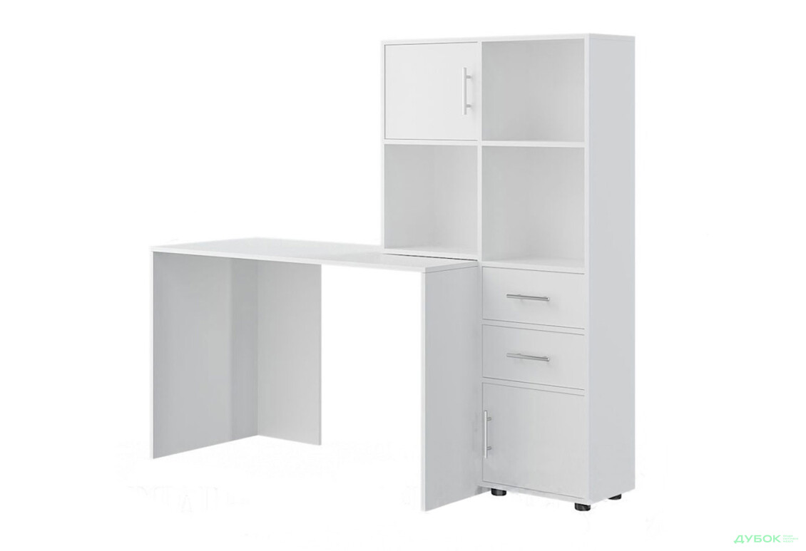 Стіл комп'ютерний Київський стандарт КС-05 160x60 см з надставкою і стелажем німфеа альба, збірка права - Зображення 1 Зображення 1 - Стіл комп'ютерний Київський стандарт КС-05 160x60 см з надставкою і стелажем німфеа альба, збірка права