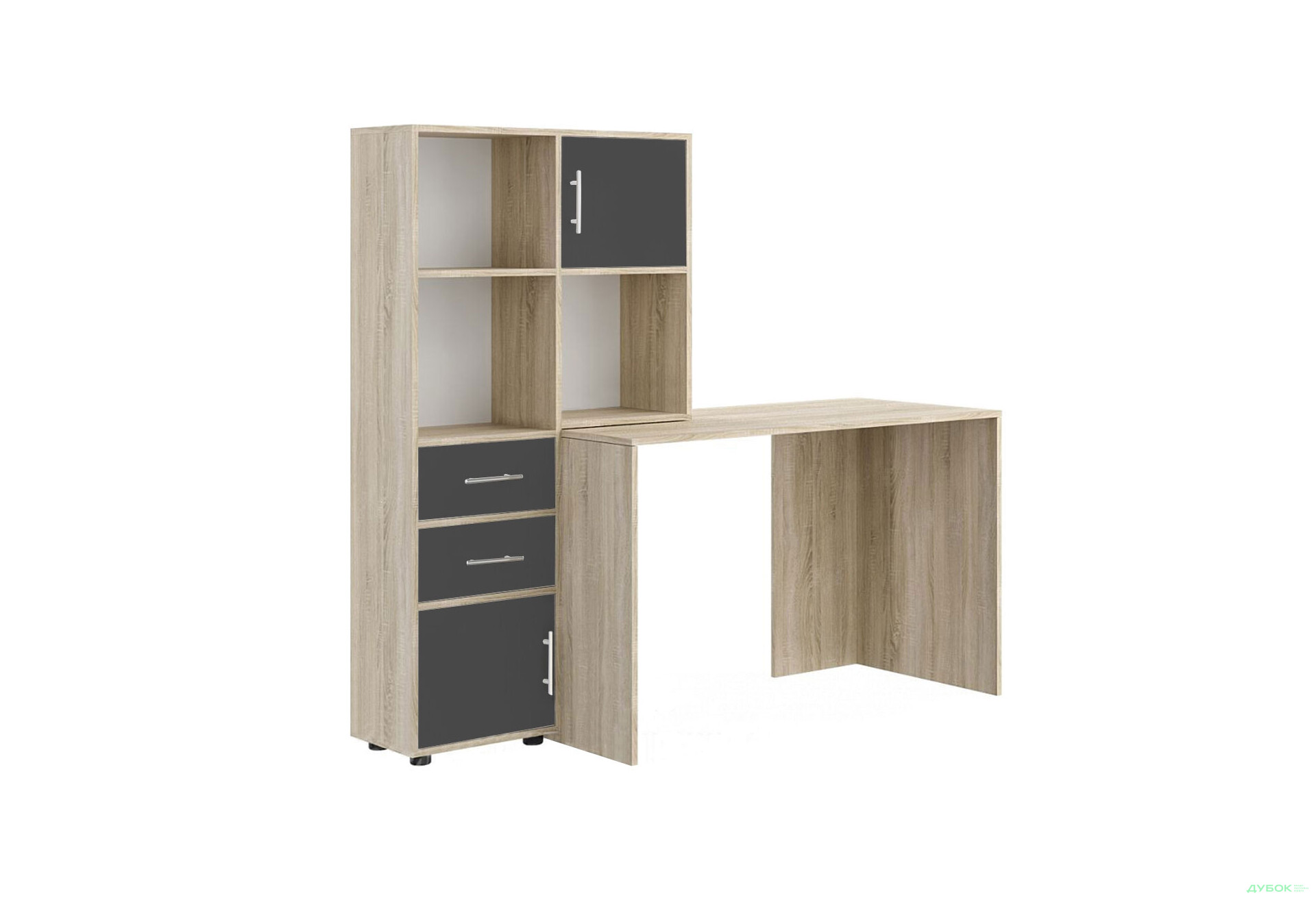 Изображение 1 - Стол компьютерный Киевский стандарт КС-05 160x60 см с надставкой и стеллажом дуб сонома / антрацит, сборка левая