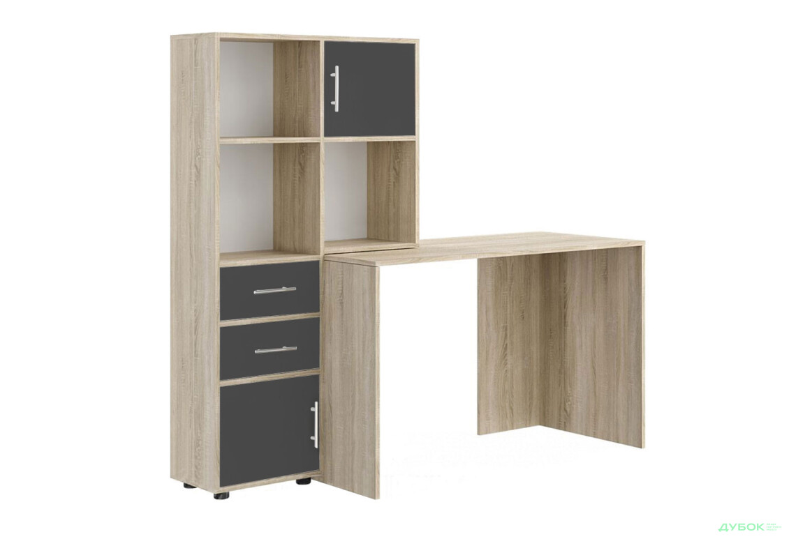 Стол компьютерный Киевский стандарт КС-05 160x60 см с надставкой и стеллажом дуб сонома / антрацит, сборка левая