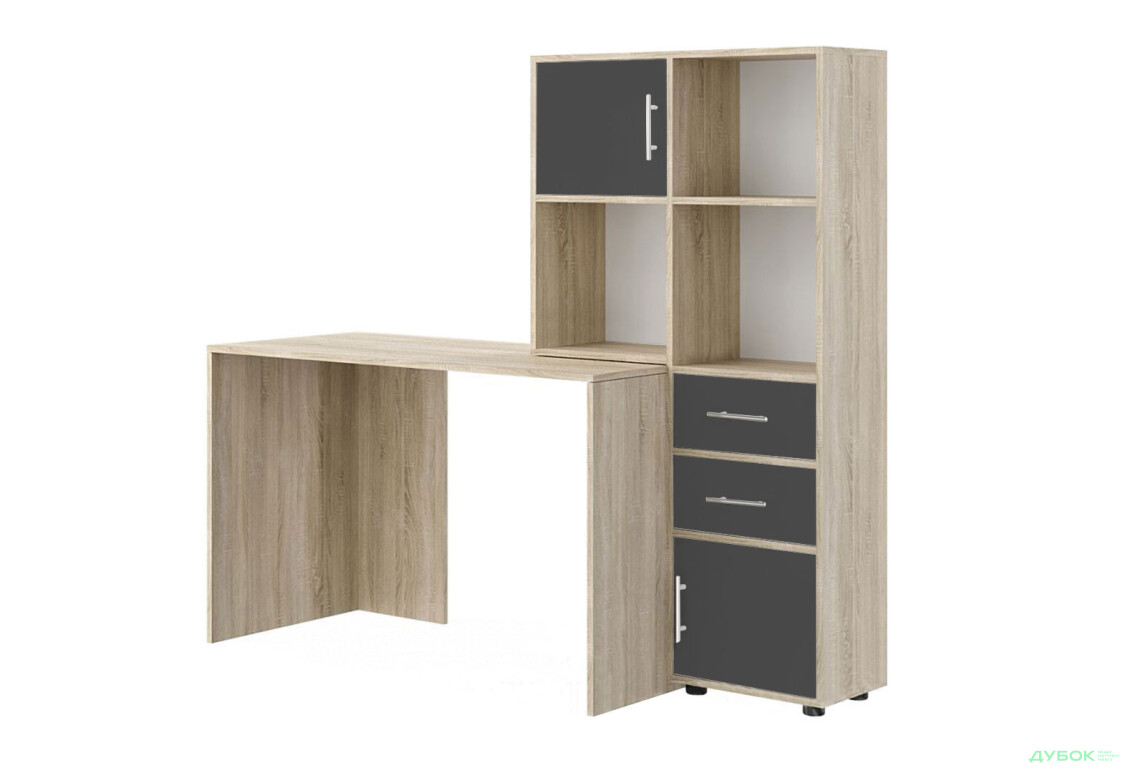 Стіл комп'ютерний Київський стандарт КС-05 160x60 см з надставкою і стелажем дуб сонома / антрацит, збірка права