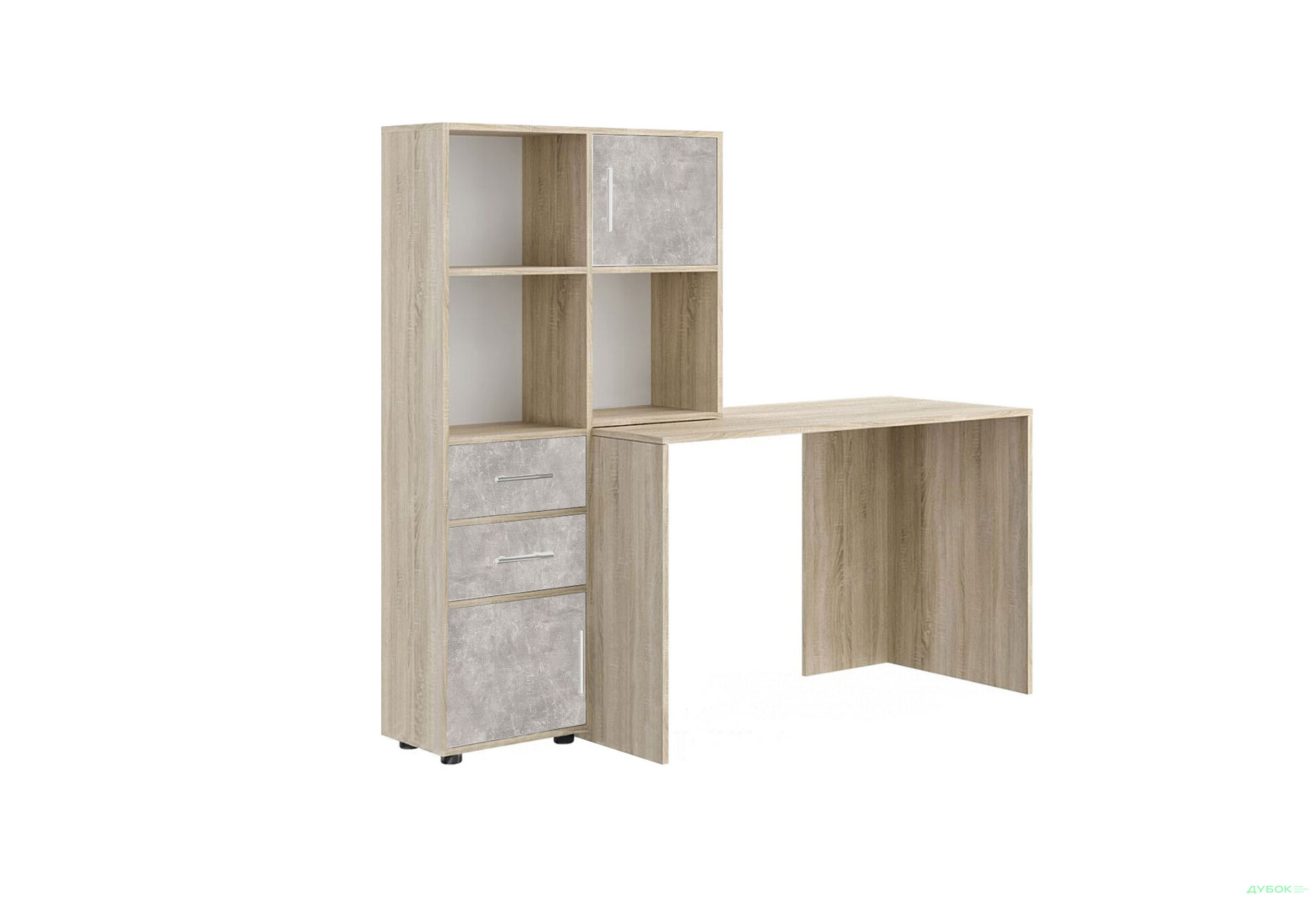 Стіл комп'ютерний Київський стандарт КС-05 160x60 см з надставкою і стелажем дуб сонома / бетон, збірка ліва - Зображення 1 Зображення 1 - Стіл комп'ютерний Київський стандарт КС-05 160x60 см з надставкою і стелажем дуб сонома / бетон, збірка ліва