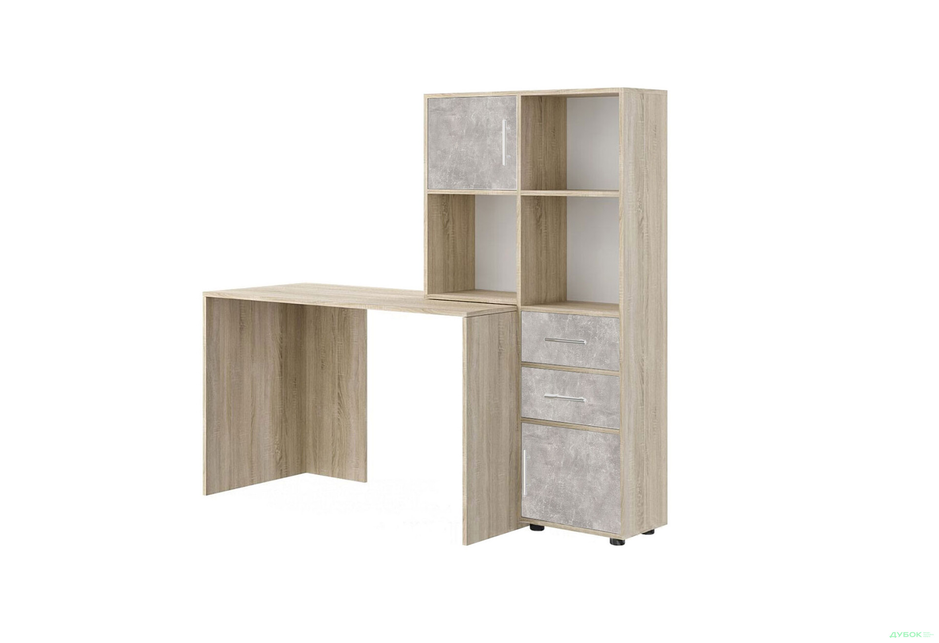 Изображение 1 - Стол компьютерный Киевский стандарт КС-05 160x60 см с надставкой и стеллажом дуб сонома / бетон, сборка правая