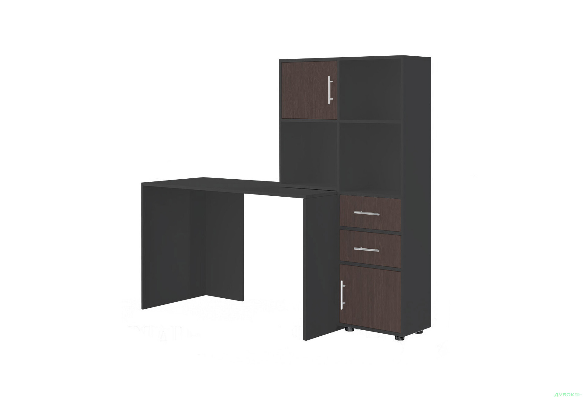 Изображение 1 - Стол компьютерный Киевский стандарт КС-05 160x60 см с надставкой и стеллажом антрацит / венге, сборка правая