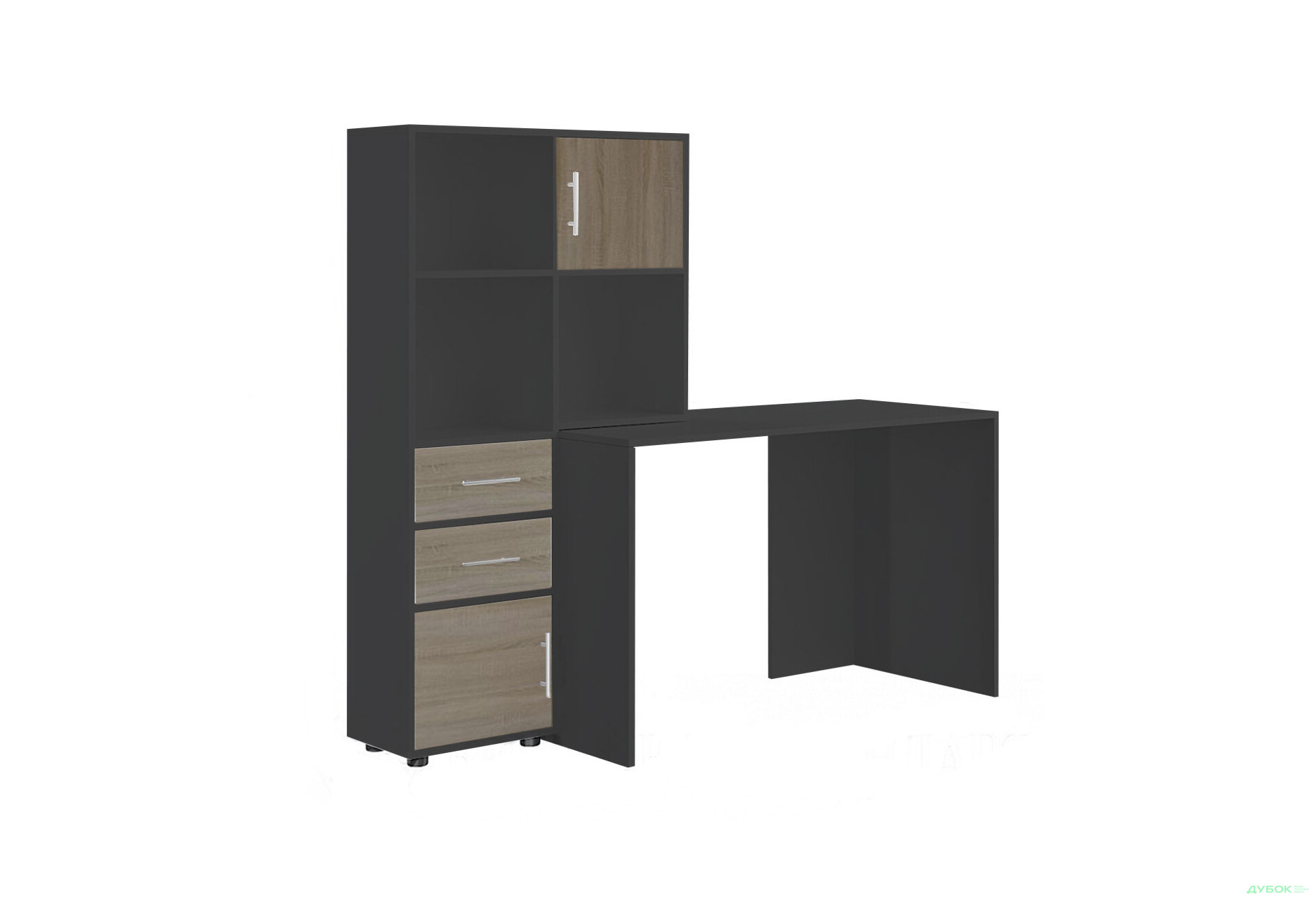Стіл комп'ютерний Київський стандарт КС-05 160x60 см з надставкою і стелажем антрацит / дуб сонома трюфель, збірка ліва - Зображення 1 Зображення 1 - Стіл комп'ютерний Київський стандарт КС-05 160x60 см з надставкою і стелажем антрацит / дуб сонома трюфель, збірка ліва