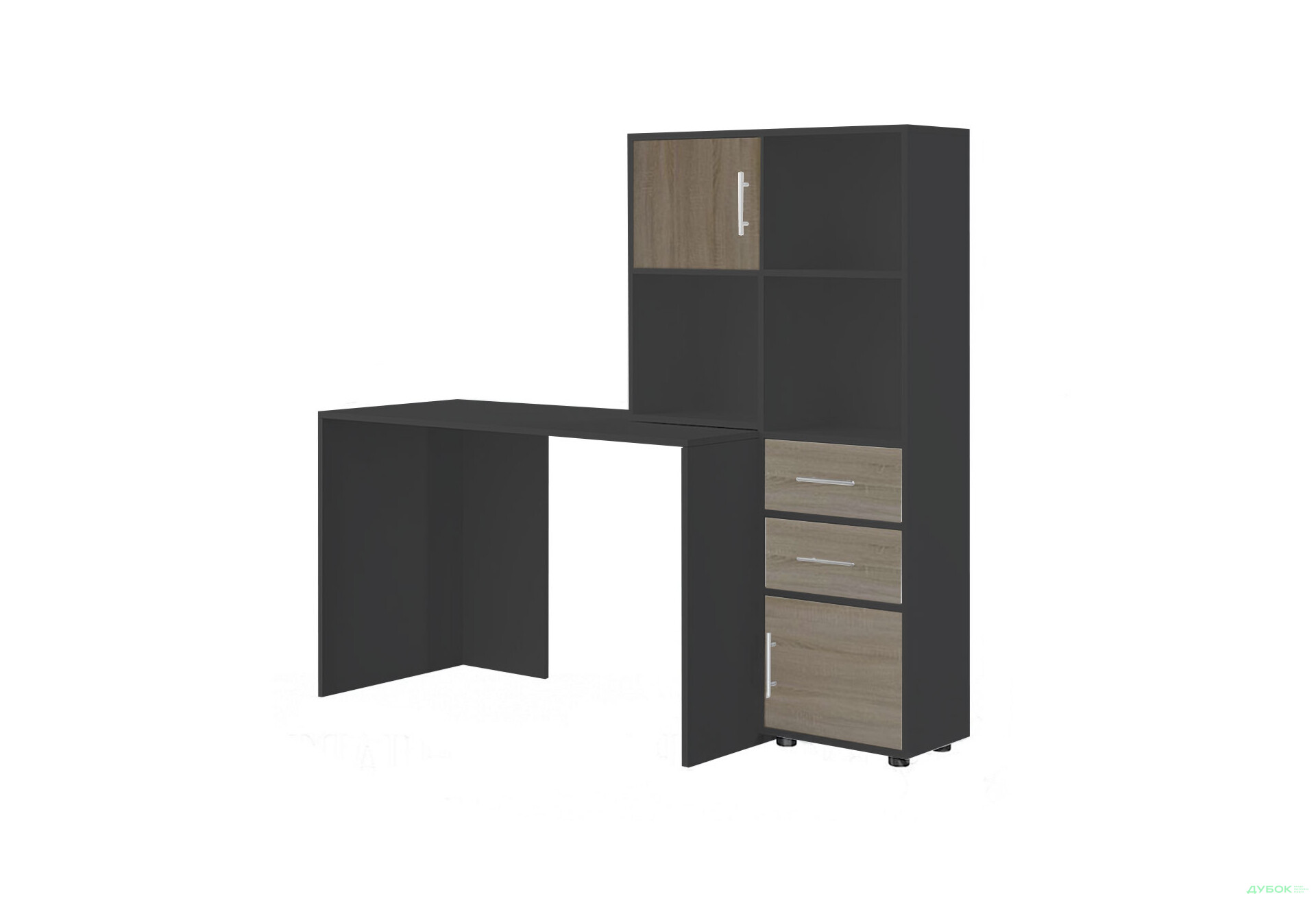Изображение 1 - Стол компьютерный Киевский стандарт КС-05 160x60 см с надставкой и стеллажом антрацит / дуб сонома трюфель, сборка правая