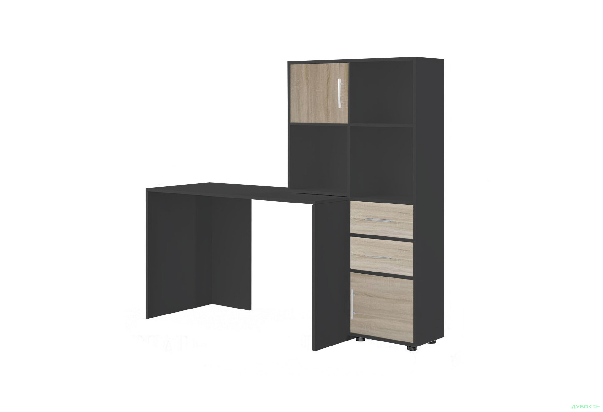 Изображение 1 - Стол компьютерный Киевский стандарт КС-05 160x60 см с надставкой и стеллажом антрацит / дуб сонома, сборка правая