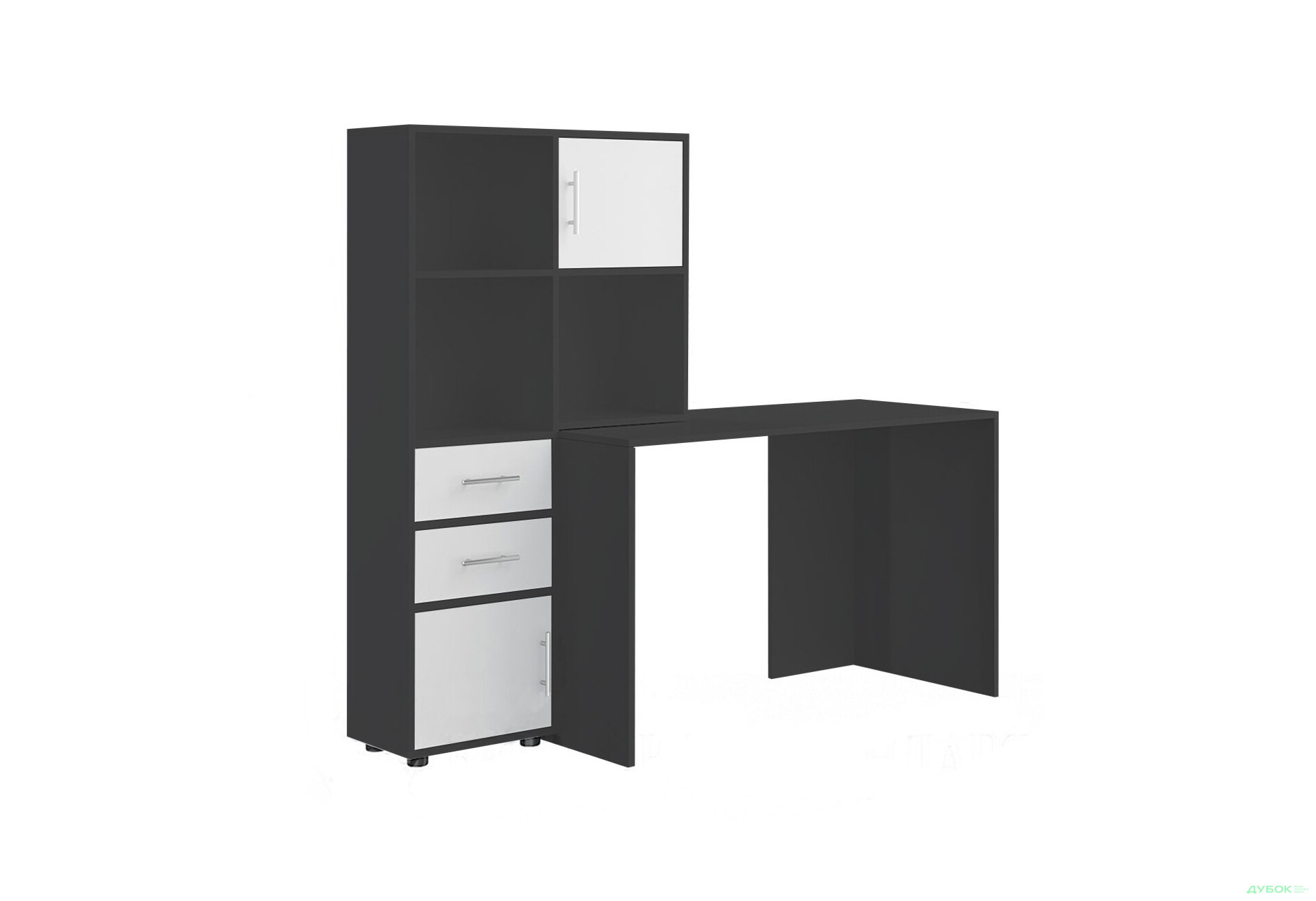 Изображение 1 - Стол компьютерный Киевский стандарт КС-05 160x60 см с надставкой и стеллажом антрацит / нимфеа альба, сборка левая