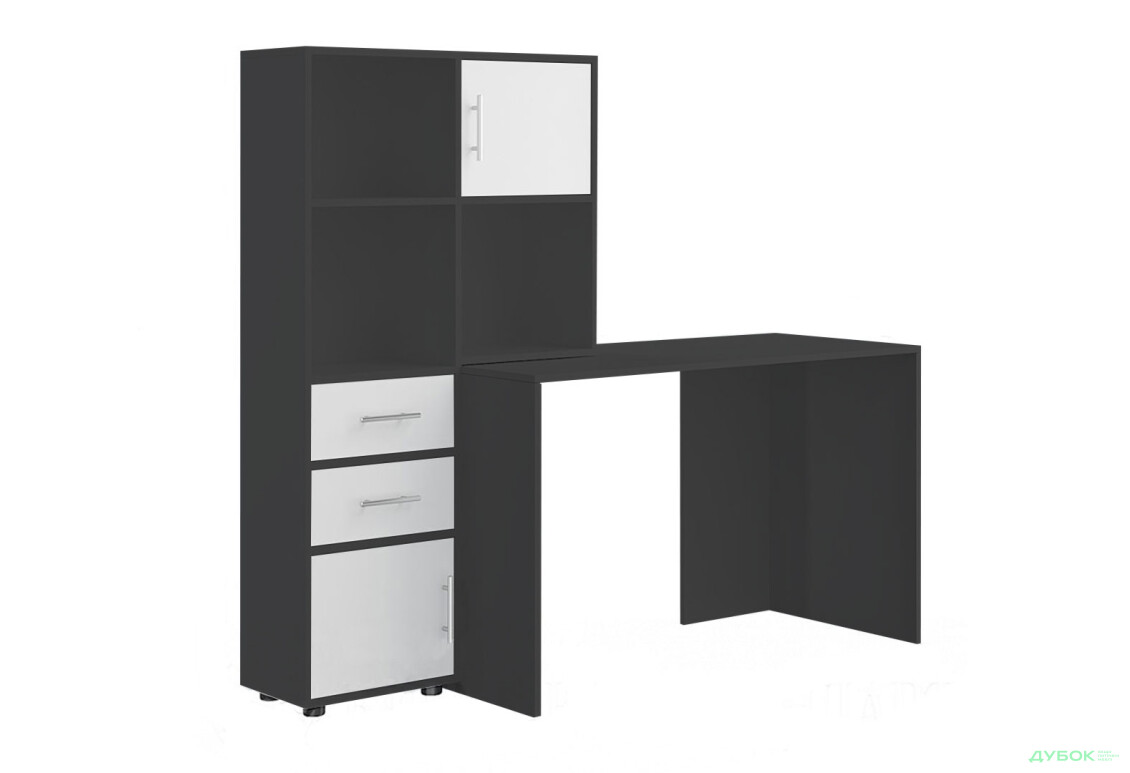 Стол компьютерный Киевский стандарт КС-05 160x60 см с надставкой и стеллажом антрацит / нимфеа альба, сборка левая