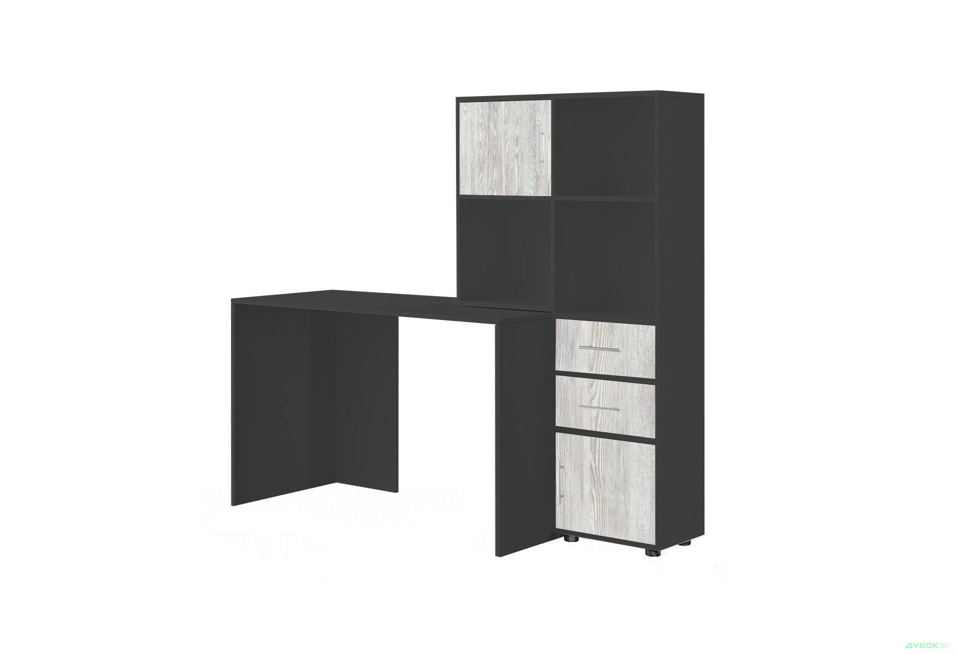 Стіл комп'ютерний Київський стандарт КС-05 160x60 см з надставкою і стелажем антрацит / сосна натті, збірка права - Зображення 1 Зображення 1 - Стіл комп'ютерний Київський стандарт КС-05 160x60 см з надставкою і стелажем антрацит / сосна натті, збірка права