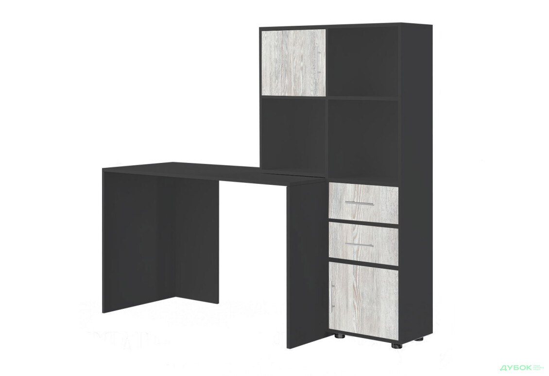 Стіл комп'ютерний Київський стандарт КС-05 160x60 см з надставкою і стелажем антрацит / сосна натті, збірка права - Зображення 1 Зображення 1 - Стіл комп'ютерний Київський стандарт КС-05 160x60 см з надставкою і стелажем антрацит / сосна натті, збірка права