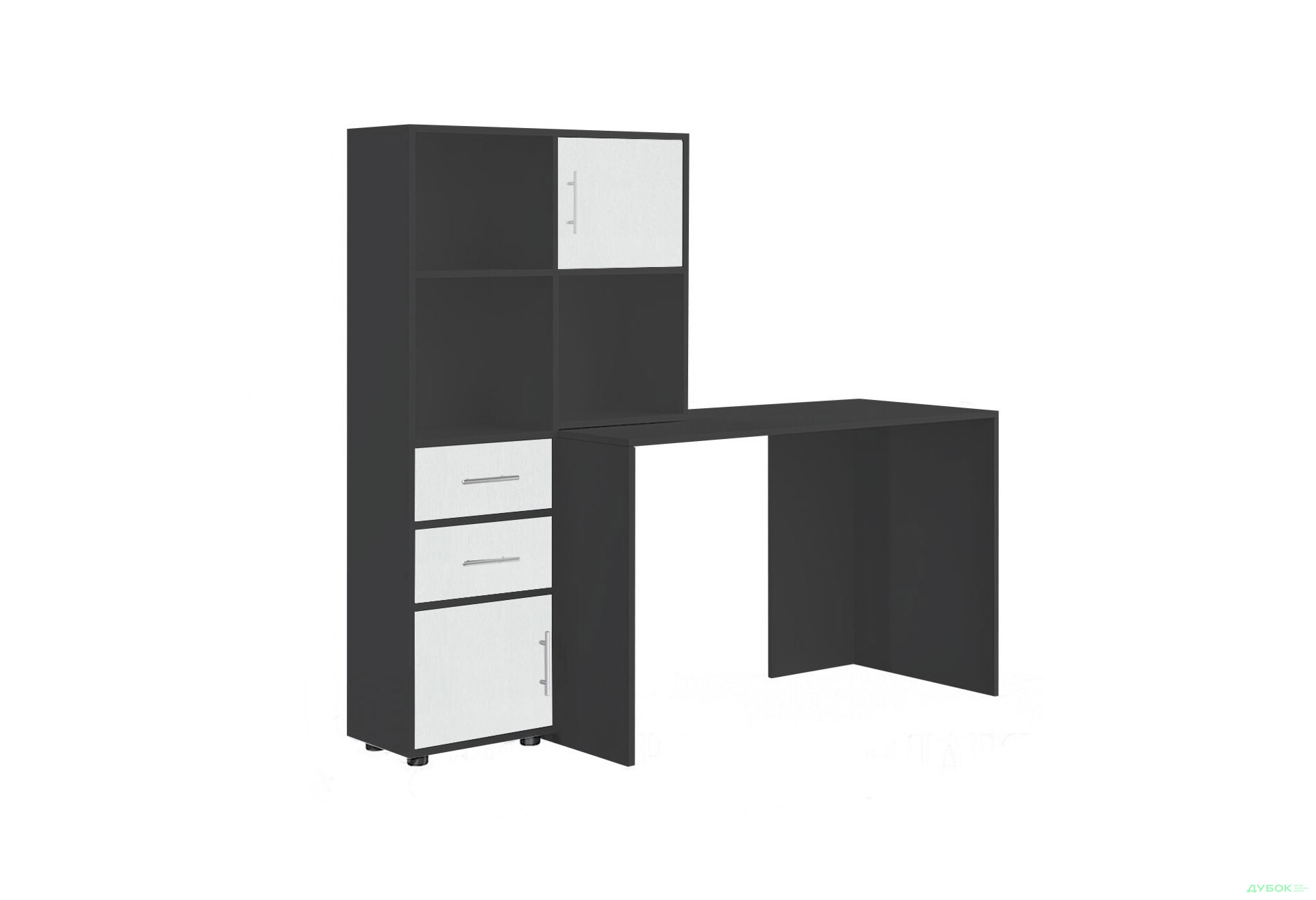 Стіл комп'ютерний Київський стандарт КС-05 160x60 см з надставкою і стелажем антрацит / білий структурний new, збірка ліва - Зображення 1 Зображення 1 - Стіл комп'ютерний Київський стандарт КС-05 160x60 см з надставкою і стелажем антрацит / білий структурний new, збірка ліва
