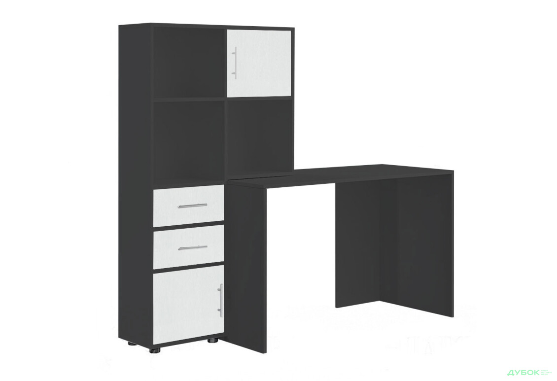 Стіл комп'ютерний Київський стандарт КС-05 160x60 см з надставкою і стелажем антрацит / білий структурний new, збірка ліва - Зображення 1 Зображення 1 - Стіл комп'ютерний Київський стандарт КС-05 160x60 см з надставкою і стелажем антрацит / білий структурний new, збірка ліва