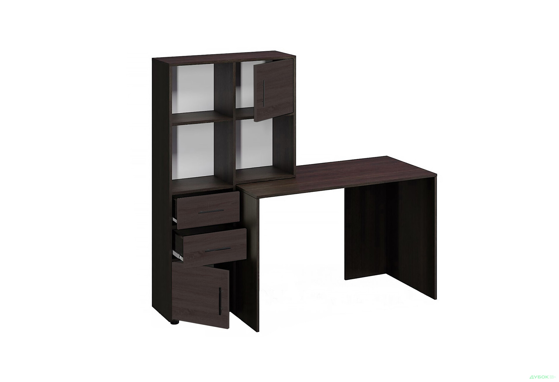 Стіл комп'ютерний Київський стандарт КС-05 160x60 см з надставкою і стелажем венге, збірка ліва  - Зображення 1 Зображення 1 - Стіл комп'ютерний Київський стандарт КС-05 160x60 см з надставкою і стелажем венге, збірка ліва