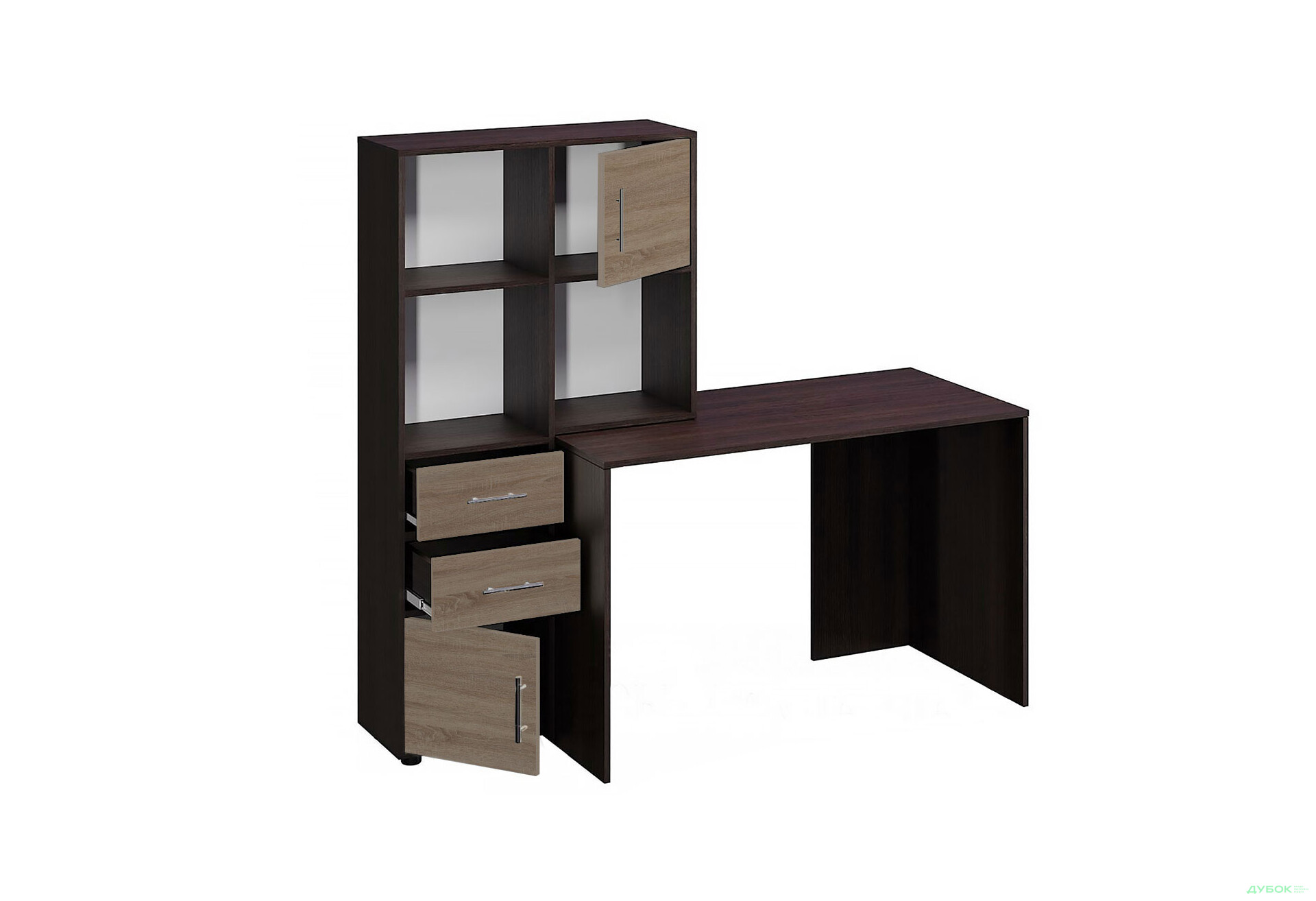 Стіл комп'ютерний Київський стандарт КС-05 160x60 см з надставкою і стелажем венге / дуб сонома трюфель, збірка ліва - Зображення 1 Зображення 1 - Стіл комп'ютерний Київський стандарт КС-05 160x60 см з надставкою і стелажем венге / дуб сонома трюфель, збірка ліва