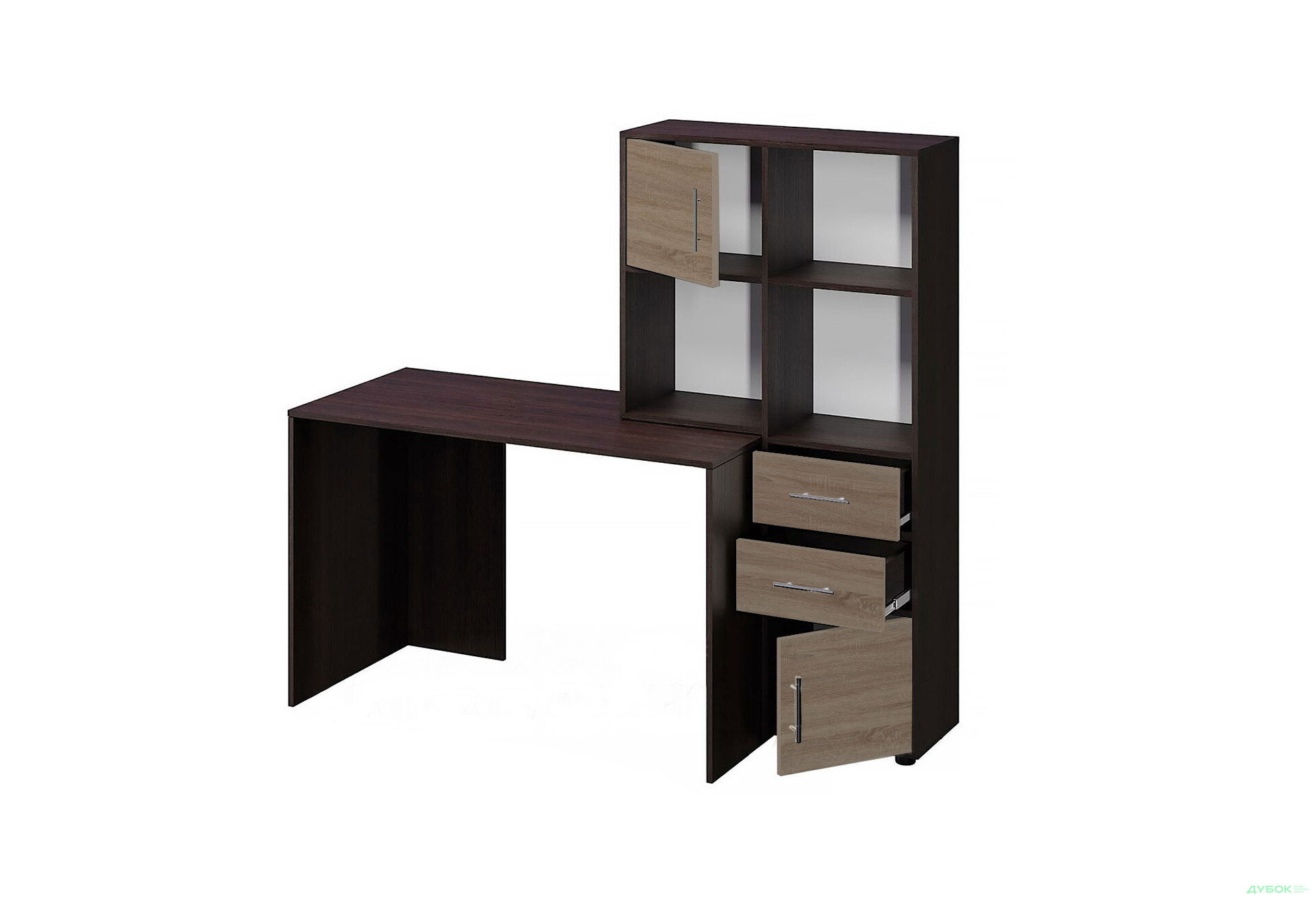 Зображення 1 - Стіл комп'ютерний Київський стандарт КС-05 160x60 см з надставкою і стелажем венге / дуб сонома трюфель, збірка права