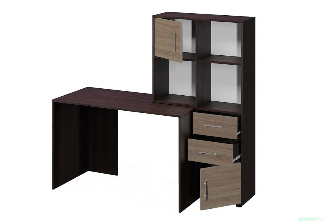 Стіл комп'ютерний Київський стандарт КС-05 160x60 см з надставкою і стелажем венге / дуб сонома трюфель, збірка права