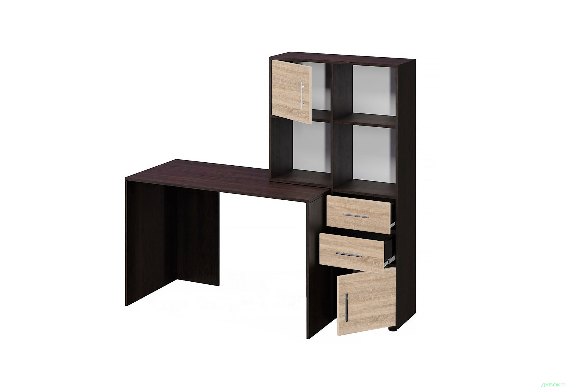 Зображення 1 - Стіл комп'ютерний Київський стандарт КС-05 160x60 см з надставкою і стелажем венге / дуб сонома, збірка права