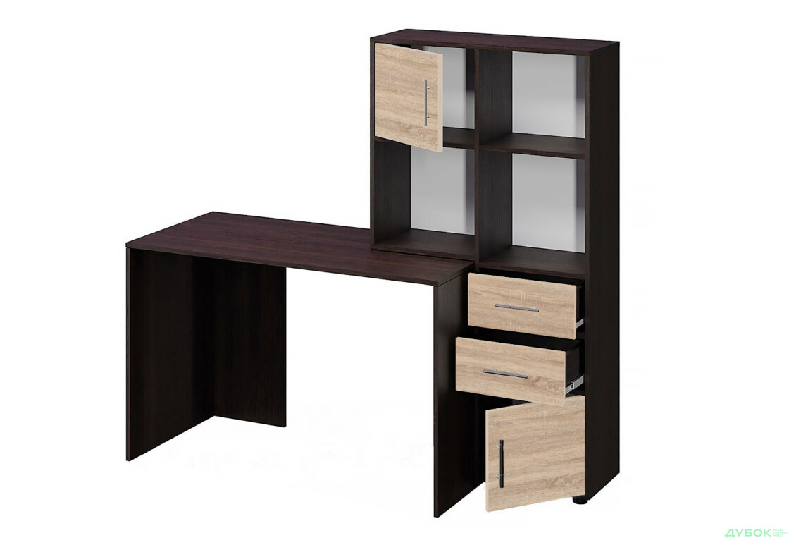 Стіл комп'ютерний Київський стандарт КС-05 160x60 см з надставкою і стелажем венге / дуб сонома, збірка права
