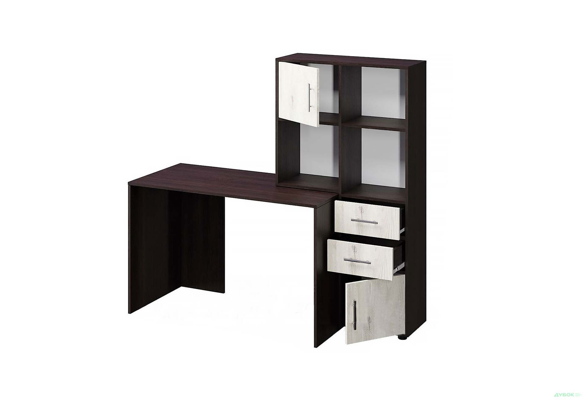 Изображение 1 - Стол компьютерный Киевский стандарт КС-05 160x60 см с надставкой и стеллажом венге / сосна натти, сборка правая