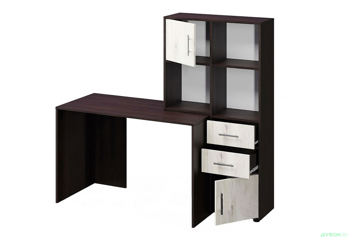Стол компьютерный Киевский стандарт КС-05 160x60 см с надставкой и стеллажом венге / сосна натти, сборка правая