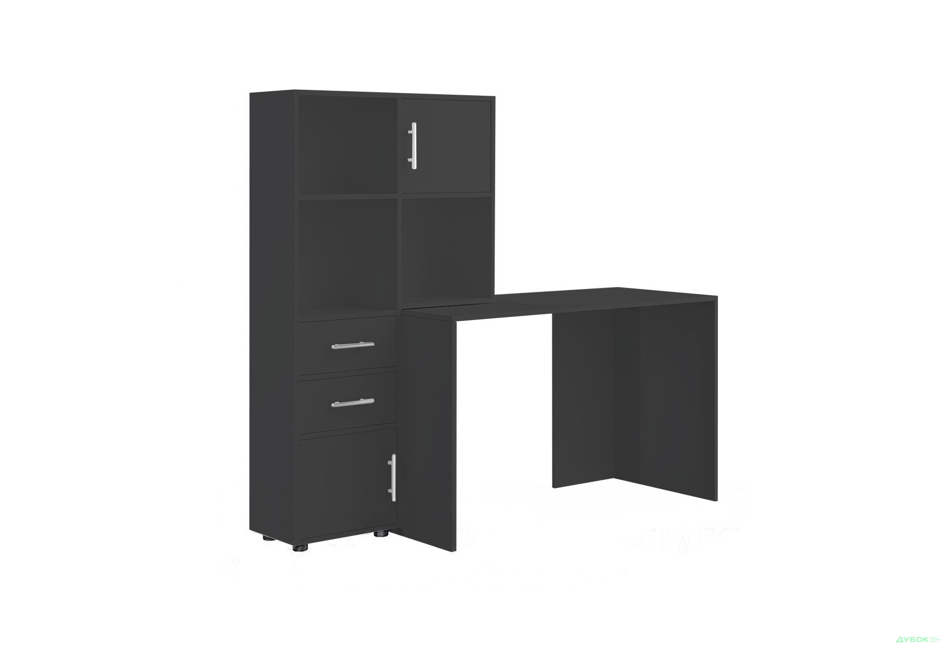 Стіл комп'ютерний Київський стандарт КС-05 160x60 см з надставкою і стелажем антрацит, збірка ліва - Зображення 1 Зображення 1 - Стіл комп'ютерний Київський стандарт КС-05 160x60 см з надставкою і стелажем антрацит, збірка ліва