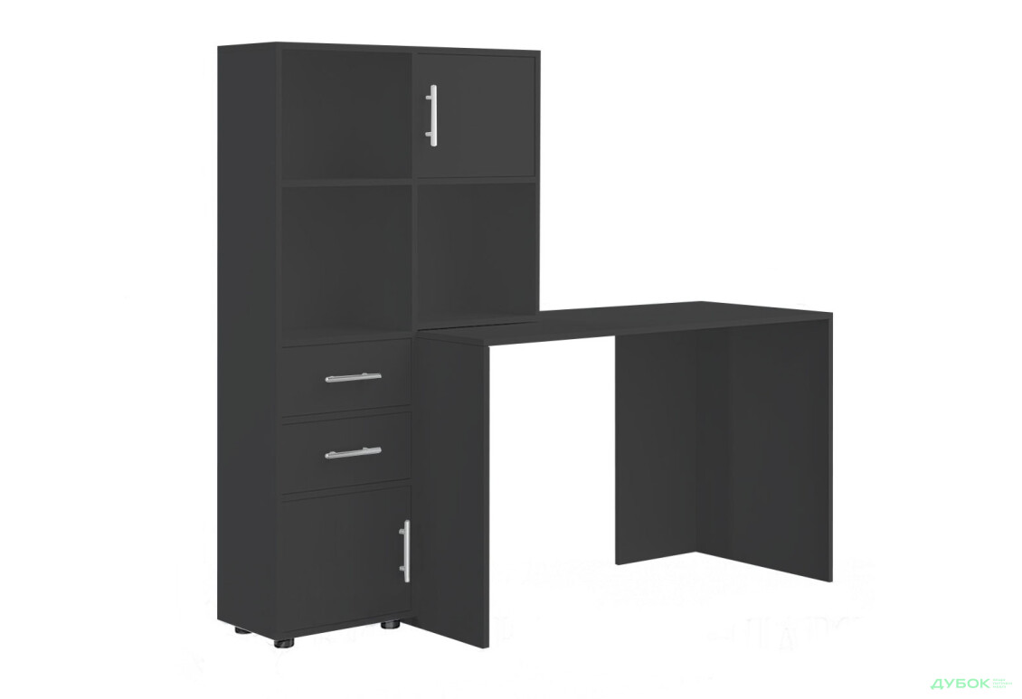 Стіл комп'ютерний Київський стандарт КС-05 160x60 см з надставкою і стелажем антрацит, збірка ліва - Зображення 1 Зображення 1 - Стіл комп'ютерний Київський стандарт КС-05 160x60 см з надставкою і стелажем антрацит, збірка ліва
