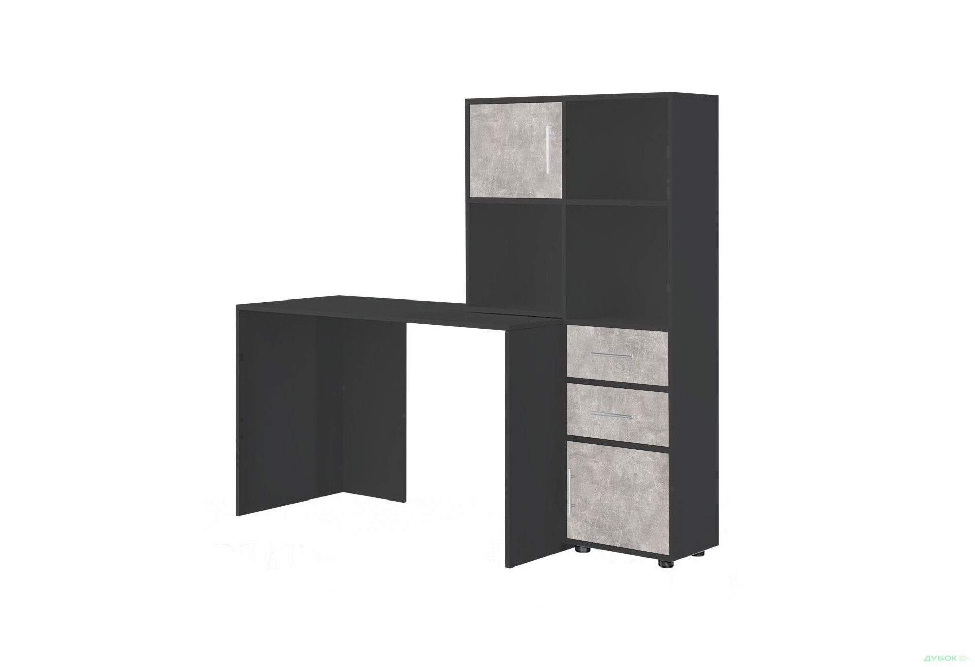 Стіл комп'ютерний Київський стандарт КС-05 160x60 см з надставкою і стелажем антрацит / бетон, збірка права - Зображення 1 Зображення 1 - Стіл комп'ютерний Київський стандарт КС-05 160x60 см з надставкою і стелажем антрацит / бетон, збірка права