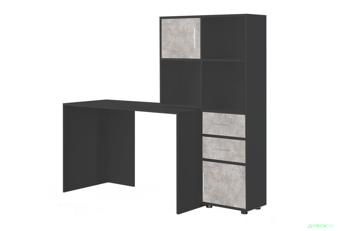 Стіл комп'ютерний Київський стандарт КС-05 160x60 см з надставкою і стелажем антрацит / бетон, збірка права - Зображення 1 Зображення 1 - Стіл комп'ютерний Київський стандарт КС-05 160x60 см з надставкою і стелажем антрацит / бетон, збірка права