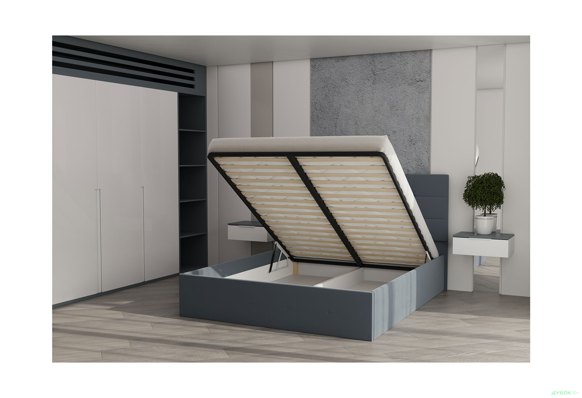 Зображення 3 - Ліжко-подіум MiroMark Bristol / Брістоль підйомне з каркасом 160x200, антрацит велюр